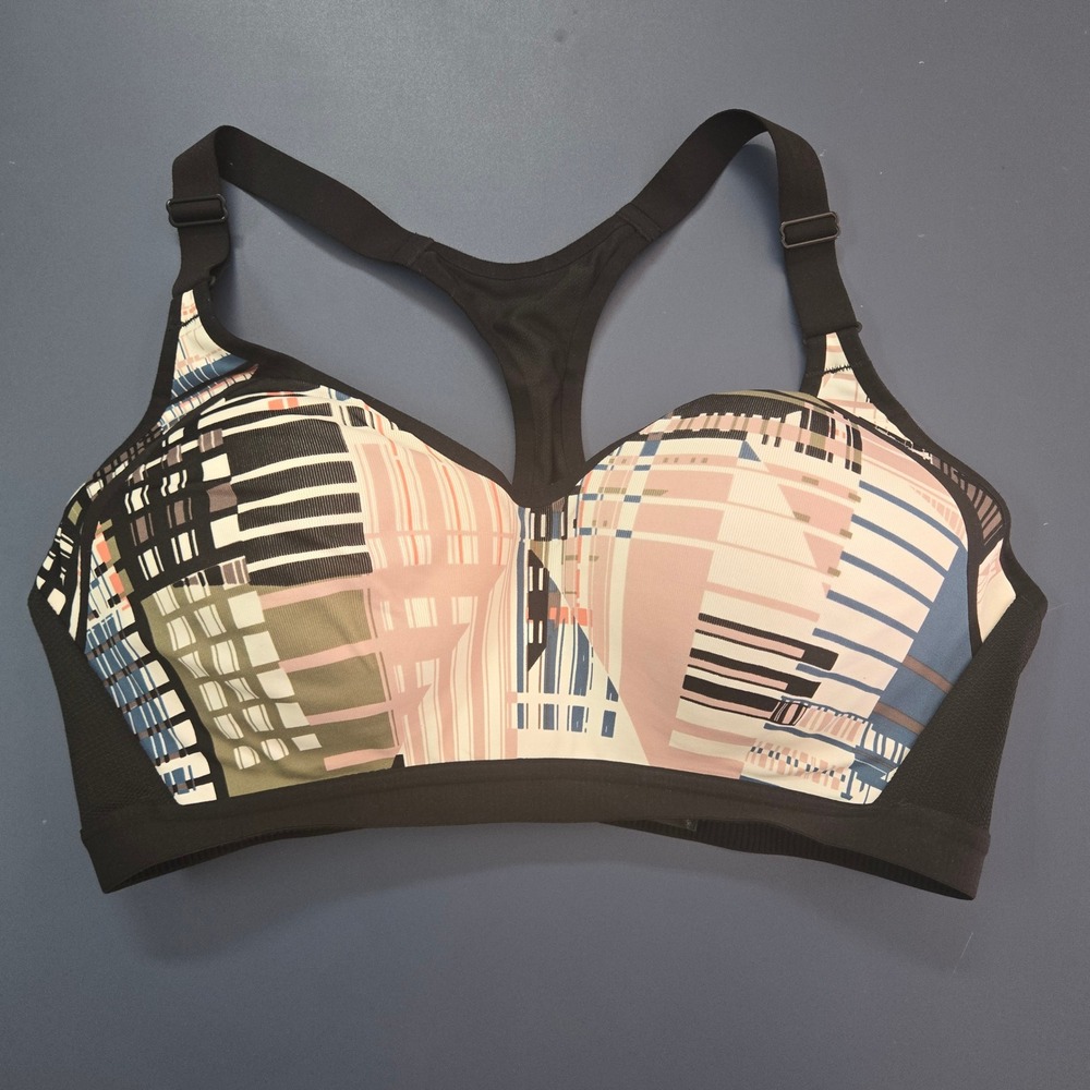 Victoria Sport Abstract Geometric Graphic Padded Sports Bra Adjustable Racerback